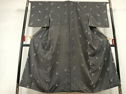 平和屋着物▼上質な紬　印伝　十字絣　正絹　逸品　AABL3055fy