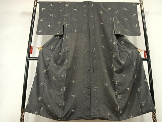 平和屋着物▼上質な紬　印伝　十字絣　正絹　逸品　AABL3055fy