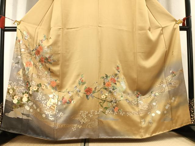 平和屋着物●訪問着　作家物　枝花文　暈し染め　金銀彩　正絹　逸品　AABL3056fy