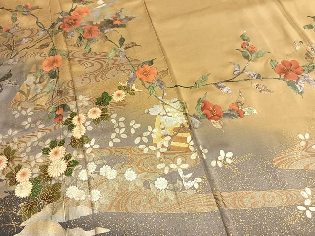平和屋着物●訪問着　作家物　枝花文　暈し染め　金銀彩　正絹　逸品　AABL3056fy