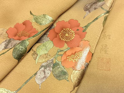 平和屋着物●訪問着　作家物　枝花文　暈し染め　金銀彩　正絹　逸品　AABL3056fy