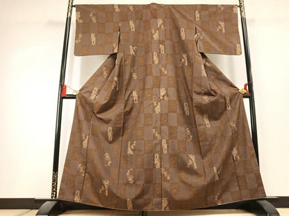 平和屋着物●本場染大島紬　市松文様　正絹　逸品　AABL3058fy