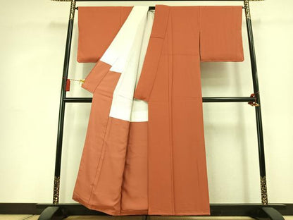 平和屋着物●上質な色無地　樺色　正絹　逸品　未使用　AABL3064fy