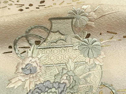 平和屋着物●訪問着　刺繍　陶器花文　暈し染め　金彩　正絹　逸品　AABL3065fy