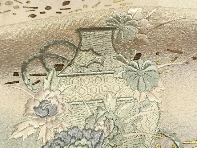 平和屋着物●訪問着　刺繍　陶器花文　暈し染め　金彩　正絹　逸品　AABL3065fy