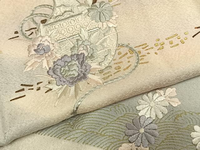平和屋着物●訪問着　刺繍　陶器花文　暈し染め　金彩　正絹　逸品　AABL3065fy