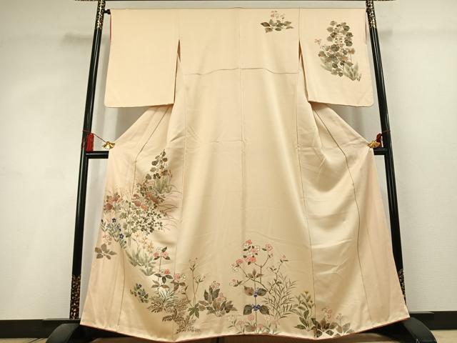 平和屋着物●訪問着　草花文　金彩　正絹　逸品　AABL3066fy