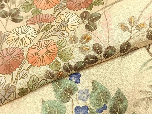 平和屋着物●訪問着　草花文　金彩　正絹　逸品　AABL3066fy