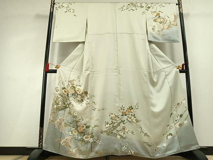 平和屋着物●訪問着　駒刺繍　草花文　暈し染め　金彩　正絹　逸品　AABL3067fy