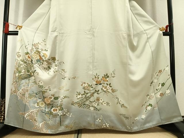 平和屋着物●訪問着　駒刺繍　草花文　暈し染め　金彩　正絹　逸品　AABL3067fy