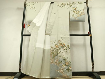平和屋着物●訪問着　駒刺繍　草花文　暈し染め　金彩　正絹　逸品　AABL3067fy