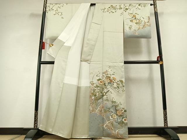 平和屋着物●訪問着　駒刺繍　草花文　暈し染め　金彩　正絹　逸品　AABL3067fy