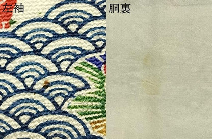 平和屋着物●訪問着　型染め　花蝶文　鬼しぼ縮緬　正絹　逸品　AABL3068fy