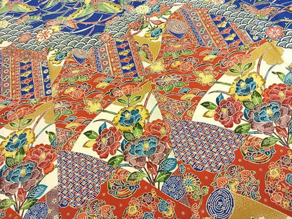 平和屋着物●訪問着　型染め　花蝶文　鬼しぼ縮緬　正絹　逸品　AABL3068fy