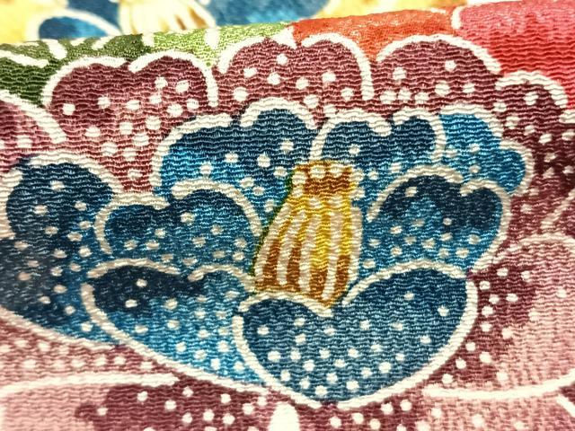 平和屋着物●訪問着　型染め　花蝶文　鬼しぼ縮緬　正絹　逸品　AABL3068fy