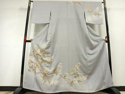 平和屋着物●訪問着　刺繍　枝花文　たたき染め　金彩　正絹　逸品　AABL3070fy
