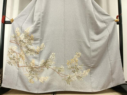 平和屋着物●訪問着　刺繍　枝花文　たたき染め　金彩　正絹　逸品　AABL3070fy