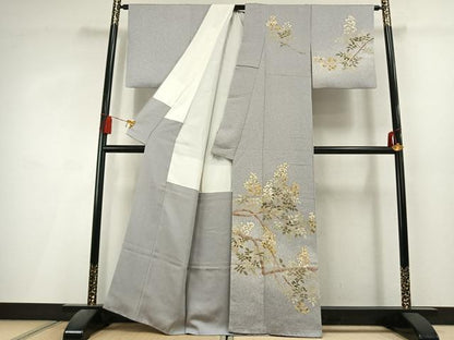 平和屋着物●訪問着　刺繍　枝花文　たたき染め　金彩　正絹　逸品　AABL3070fy