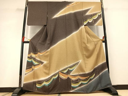 平和屋着物●訪問着　幾何学文様　暈し染め　金彩　正絹　逸品　AABL3071fy