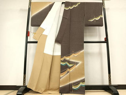 平和屋着物●訪問着　幾何学文様　暈し染め　金彩　正絹　逸品　AABL3071fy