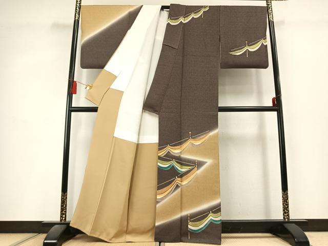 平和屋着物●訪問着　幾何学文様　暈し染め　金彩　正絹　逸品　AABL3071fy