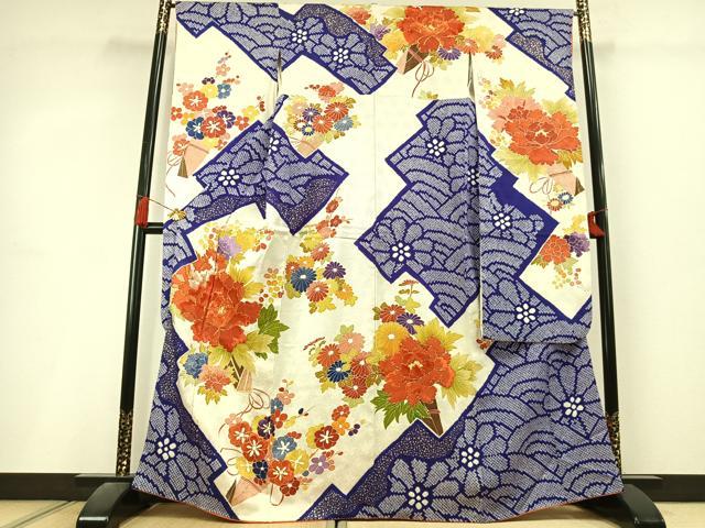 平和屋着物●豪華振袖　絞り　駒刺繍　草花文　金彩　正絹　逸品　AABL3074fy