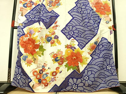 平和屋着物●豪華振袖　絞り　駒刺繍　草花文　金彩　正絹　逸品　AABL3074fy