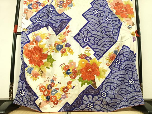 平和屋着物●豪華振袖　絞り　駒刺繍　草花文　金彩　正絹　逸品　AABL3074fy