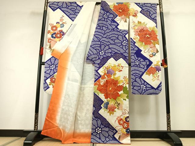 平和屋着物●豪華振袖　絞り　駒刺繍　草花文　金彩　正絹　逸品　AABL3074fy