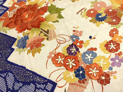平和屋着物●豪華振袖　絞り　駒刺繍　草花文　金彩　正絹　逸品　AABL3074fy