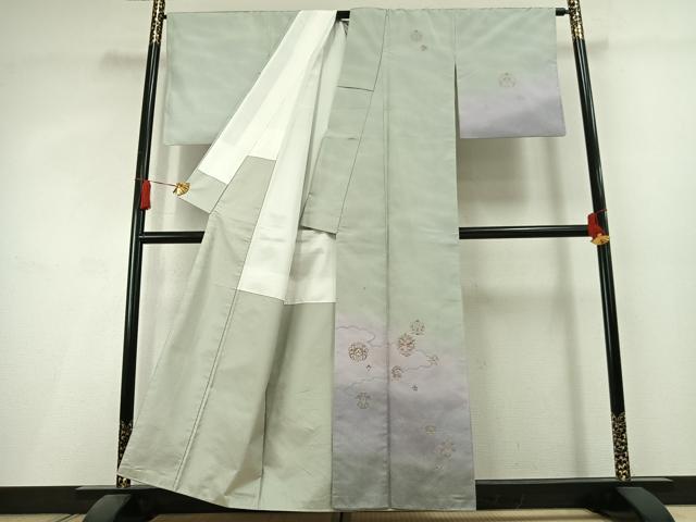 平和屋着物●本場染大島紬　訪問着　総刺繍　吉祥花鳥文　正絹　逸品　AABL3075fy