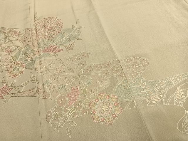 平和屋着物●訪問着　中国三大刺繍　スワトウ刺繍　汕頭刺繍　総刺繍　吉祥花文　正絹　逸品　AABL3078fy