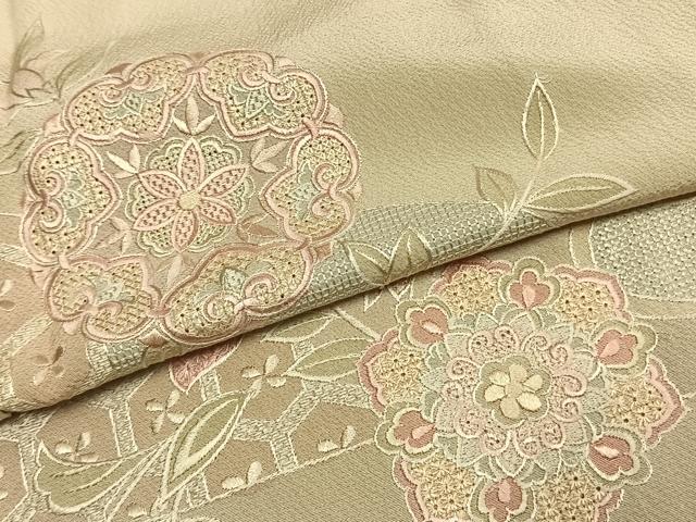 平和屋着物●訪問着　中国三大刺繍　スワトウ刺繍　汕頭刺繍　総刺繍　吉祥花文　正絹　逸品　AABL3078fy