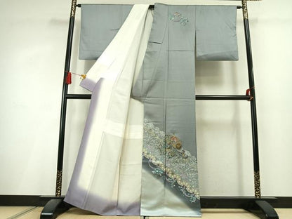 平和屋着物●訪問着　吉祥花文　ラインストーン　暈し染め　金彩　正絹　逸品　AABL3080fy