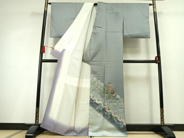 平和屋着物●訪問着　吉祥花文　ラインストーン　暈し染め　金彩　正絹　逸品　AABL3080fy