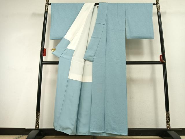 平和屋着物●上質な色無地　墨流し地紋　水色　正絹　逸品　AABL3081fy