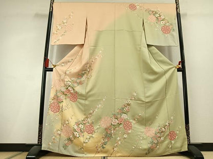 平和屋着物●訪問着　絞り　駒刺繍　草花文　暈し染め　金彩　やまと誂製　正絹　逸品　AABL3082fy