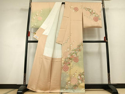 平和屋着物●訪問着　絞り　駒刺繍　草花文　暈し染め　金彩　やまと誂製　正絹　逸品　AABL3082fy