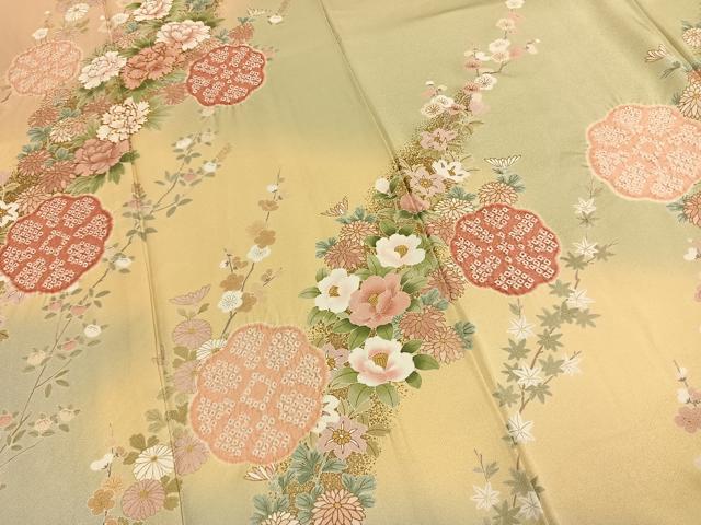 平和屋着物●訪問着　絞り　駒刺繍　草花文　暈し染め　金彩　やまと誂製　正絹　逸品　AABL3082fy