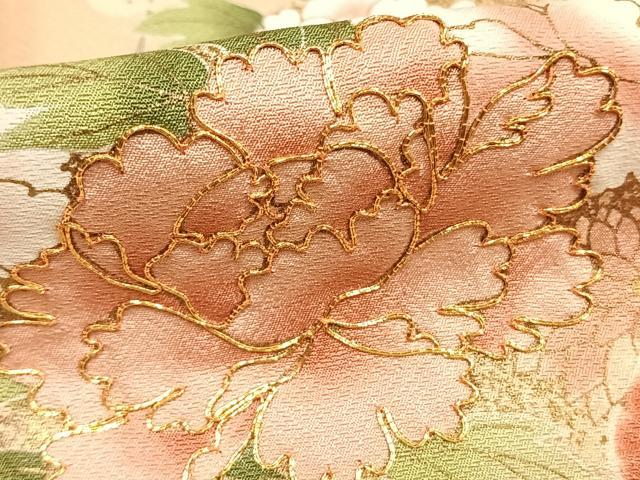 平和屋着物●訪問着　絞り　駒刺繍　草花文　暈し染め　金彩　やまと誂製　正絹　逸品　AABL3082fy