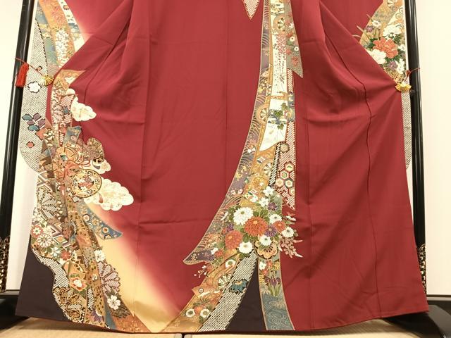 平和屋着物●豪華振袖　駒刺繍　鼓花文　暈し染め　金彩　正絹　逸品　AABL3084fy