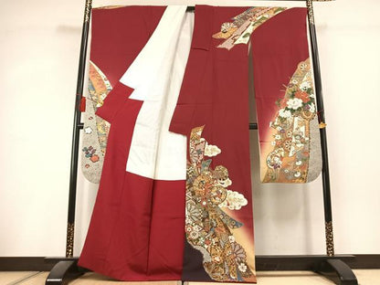平和屋着物●豪華振袖　駒刺繍　鼓花文　暈し染め　金彩　正絹　逸品　AABL3084fy
