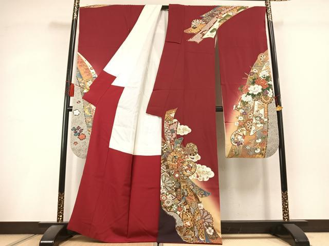 平和屋着物●豪華振袖　駒刺繍　鼓花文　暈し染め　金彩　正絹　逸品　AABL3084fy