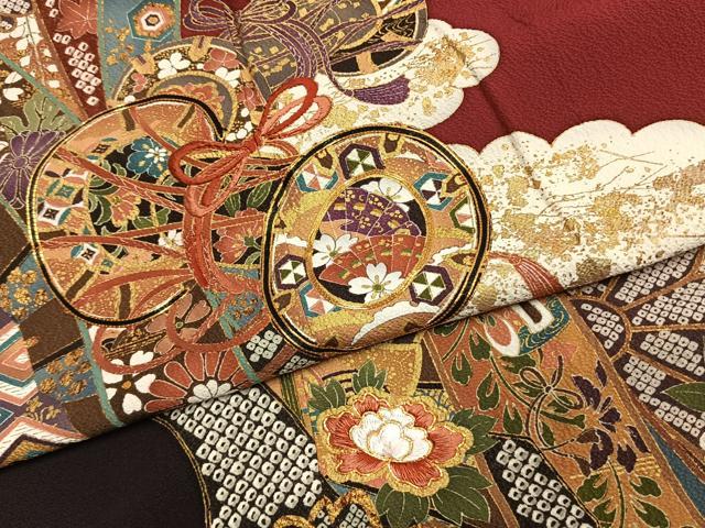 平和屋着物●豪華振袖　駒刺繍　鼓花文　暈し染め　金彩　正絹　逸品　AABL3084fy