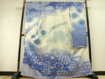 平和屋着物●豪華振袖　総絞り　舞花文　暈し染め　正絹　逸品　AABL3085fy
