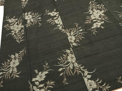 平和屋着物▼上質な紬　草花文　正絹　逸品　AABL3088fy