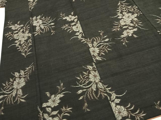 平和屋着物▼上質な紬　草花文　正絹　逸品　AABL3088fy