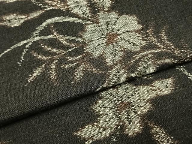 平和屋着物▼上質な紬　草花文　正絹　逸品　AABL3088fy
