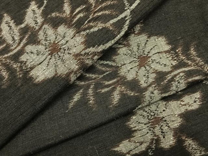 平和屋着物▼上質な紬　草花文　正絹　逸品　AABL3088fy