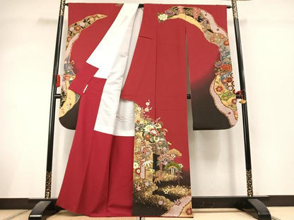 平和屋着物●豪華振袖　駒刺繍　草花文　暈し染め　金彩　正絹　逸品　AABL3091fy
